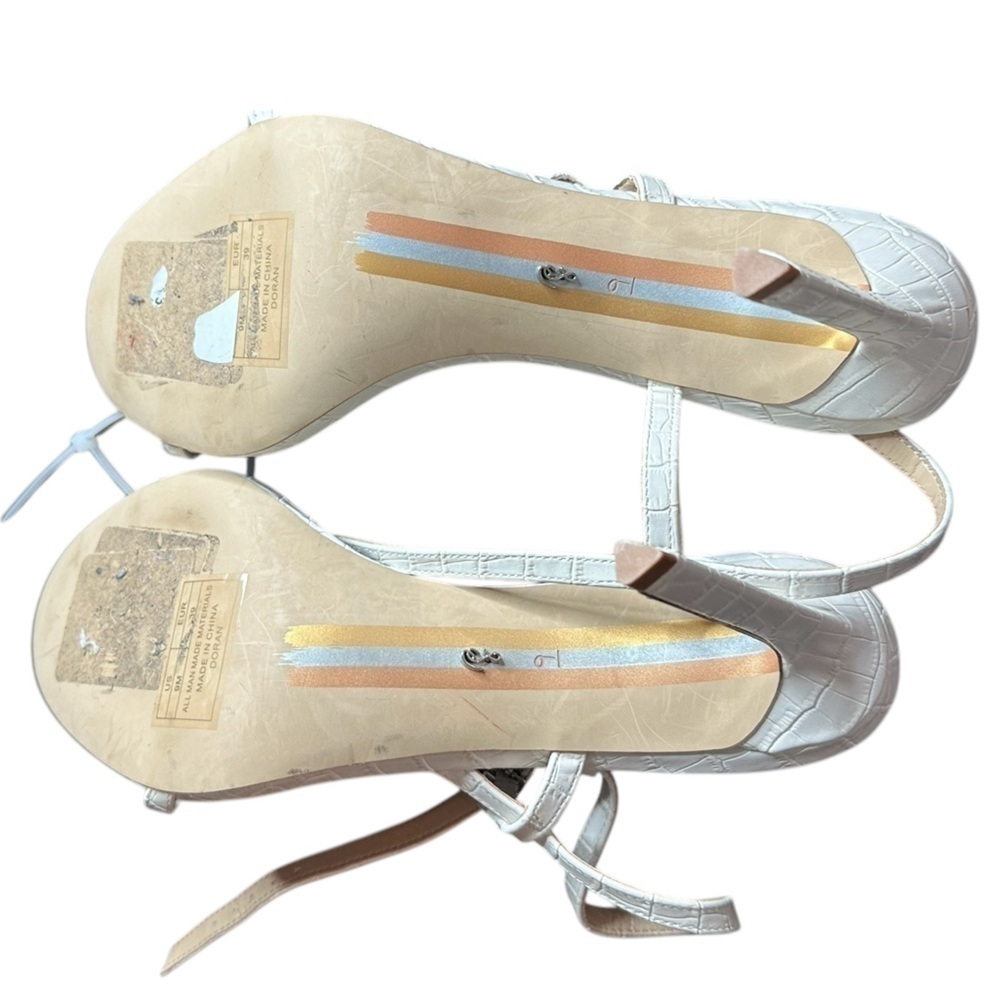 NEW Sam Edelman Doran White Embossed Heels | Strappy Stiletto Sandals | Size 9 - Picture 5 of 6